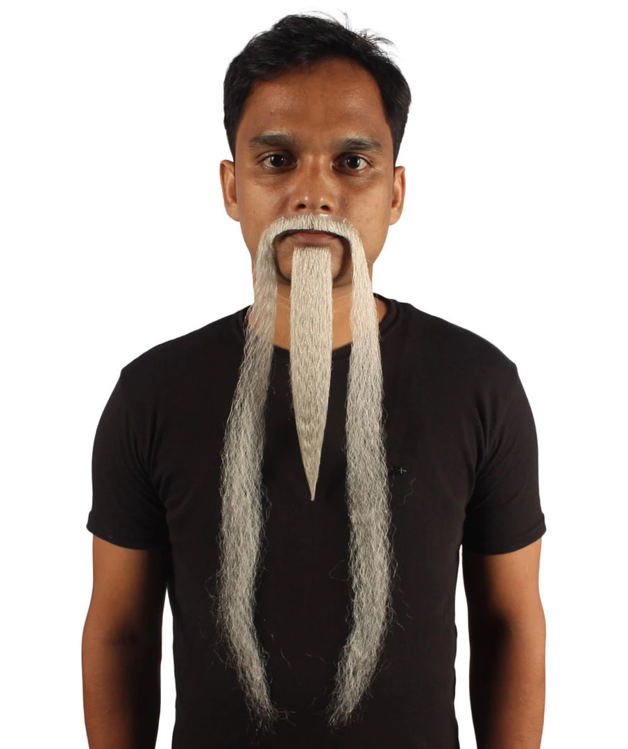 HPO Men's Mens Extra Long White Emperor Beard - Stage Ready Mustache Perfect For Cosplay, Drag, And Performance 1 HPO Men's Mens Extra Long White Emperor Beard - Stage Ready Mustache Perfect For Cosplay, Drag, And Performance