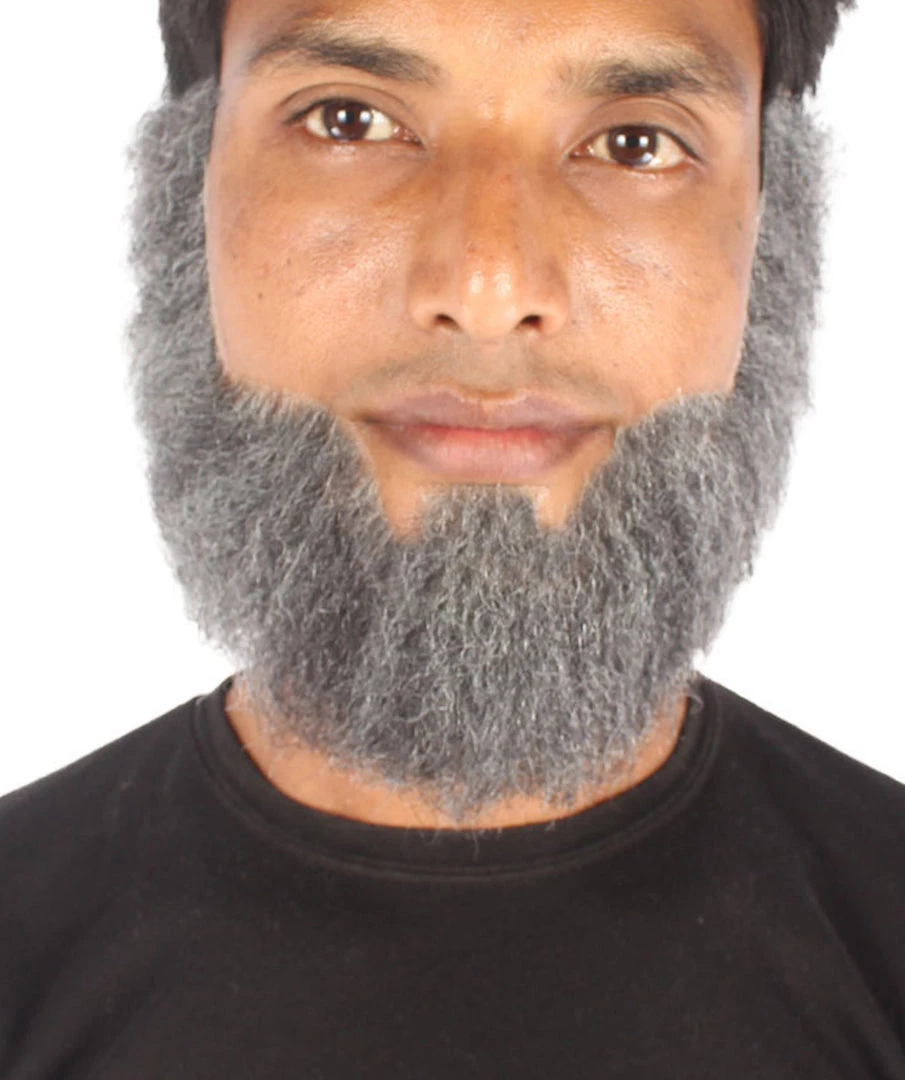 Men's Spade Human Hair Mid Length Beard | Grey Facial Hair | HPO 1 Men's Spade Human Hair Mid Length Beard | Grey Facial Hair | HPO