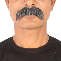 Men's Borat Human Hair Mustache | Mix Grey Facial Hair | HPO