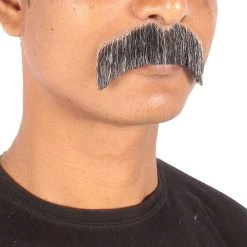 Men's Borat Human Hair Mustache | Mix Grey Facial Hair | HPO 5 Men's Borat Human Hair Mustache | Mix Grey Facial Hair | HPO