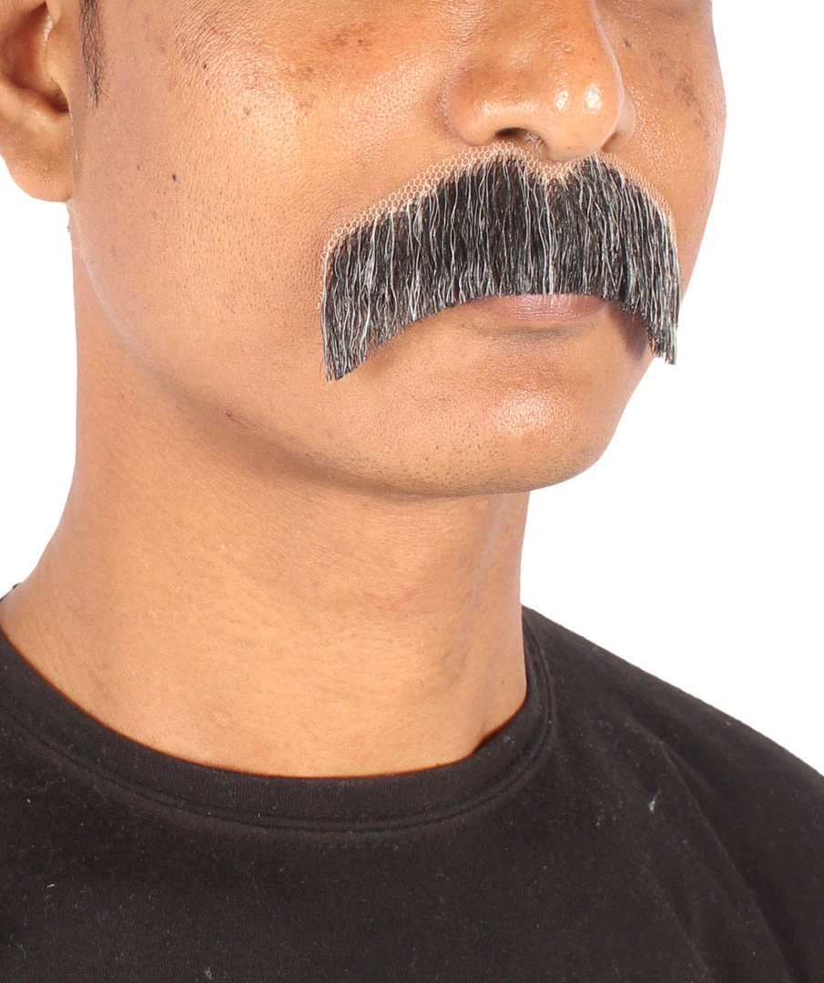 Men's Borat Human Hair Mustache | Mix Grey Facial Hair | HPO 3 Men's Borat Human Hair Mustache | Mix Grey Facial Hair | HPO