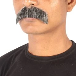 Men's Borat Human Hair Mustache | Mix Grey Facial Hair | HPO