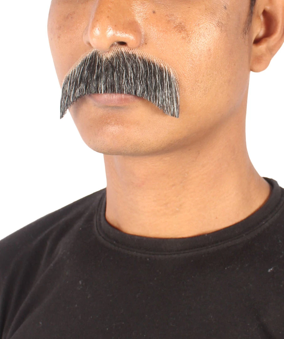 Men's Borat Human Hair Mustache | Mix Grey Facial Hair | HPO 2 Men's Borat Human Hair Mustache | Mix Grey Facial Hair | HPO