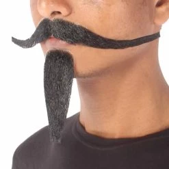 HPO Men's Synthetic Hair Long Black Mustache And Goatee Set Cosplay Facial Hair Multiple Color Options