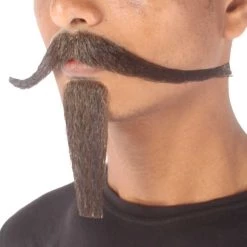 HPO Men's Synthetic Hair Long Black Mustache And Goatee Set Cosplay Facial Hair Multiple Color Options