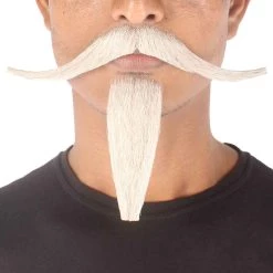 HPO Men's Synthetic Hair Long Black Mustache And Goatee Set Cosplay Facial Hair Multiple Color Options