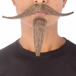 HPO Men's Synthetic Hair Long Black Mustache And Goatee Set Cosplay Facial Hair Multiple Color Options