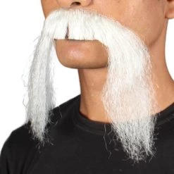 Men's Fu Manchu Mustache | Synthetic Hair | White Facial Hair | HPO