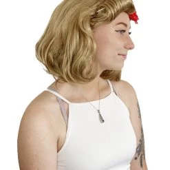 HPO Womens Pin Up Wig With Rose | Party Ready Fancy Blonde Cosplay Halloween Wig | Premium Breathable Capless Cap