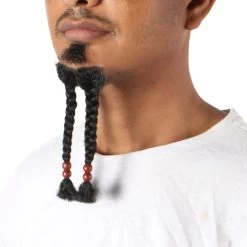 Men's Sparrow Goatee Long Human Hair Beaded | Black Facial Hair | HPO 8 Men's Sparrow Goatee Long Human Hair Beaded | Black Facial Hair | HPO