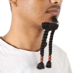 Men's Sparrow Goatee Long Human Hair Beaded | Black Facial Hair | HPO 11 Men's Sparrow Goatee Long Human Hair Beaded | Black Facial Hair | HPO