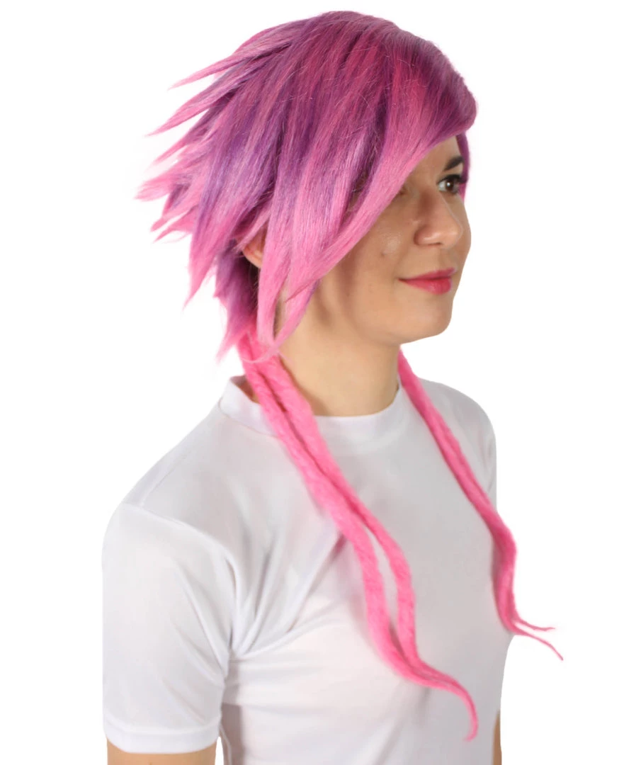 HPO Adult Women's Vi Arcane Game Animated Series Pink Spiked Pixie Cosplay Wig 7 HPO Adult Women's Vi Arcane Game Animated Series Pink Spiked Pixie Cosplay Wig