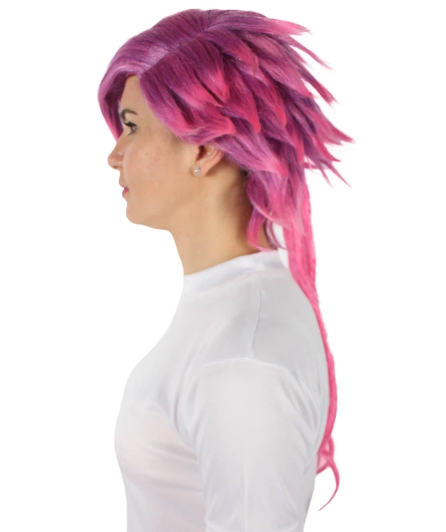 HPO Adult Women's Vi Arcane Game Animated Series Pink Spiked Pixie Cosplay Wig 4 HPO Adult Women's Vi Arcane Game Animated Series Pink Spiked Pixie Cosplay Wig