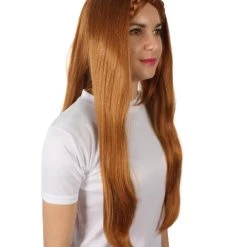 HPO Adult Women's Video Game Pointy Ears Princess Brown Wig With Woven Braids