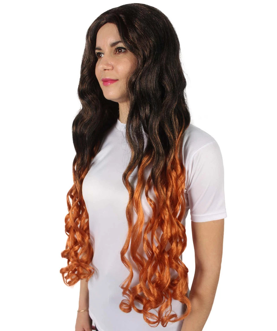 HPO Adult Women's Demon Manga Long Black And Flame-Orange Wig 3 HPO Adult Women's Demon Manga Long Black And Flame-Orange Wig