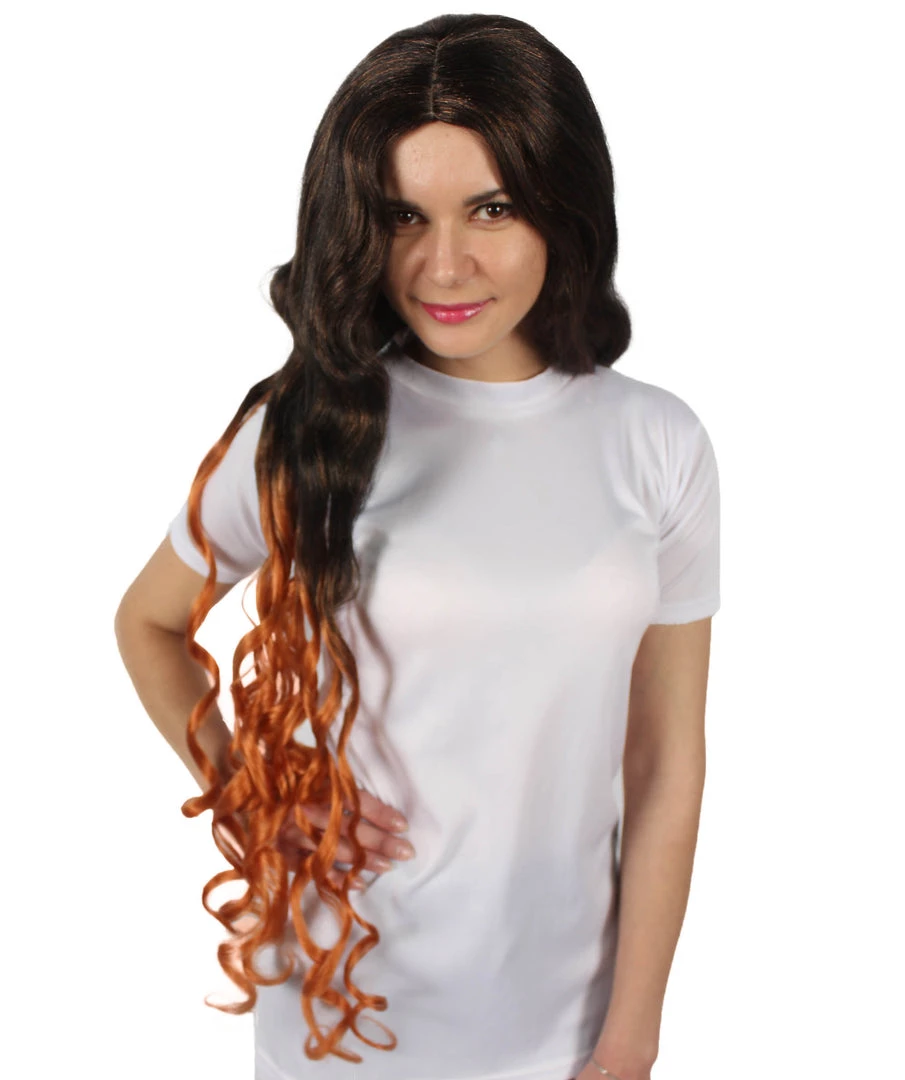 HPO Adult Women's Demon Manga Long Black And Flame-Orange Wig 1 HPO Adult Women's Demon Manga Long Black And Flame-Orange Wig