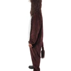 HPO Men's Adult Unisex Brown & White Straight Long Jumpsuit Lion Costume Bundle