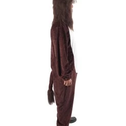 HPO Men's Adult Unisex Brown & White Straight Long Jumpsuit Lion Costume Bundle