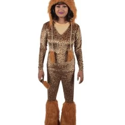 HPO Adult Women's Brown Jumpsuit Lion Costume Bundle