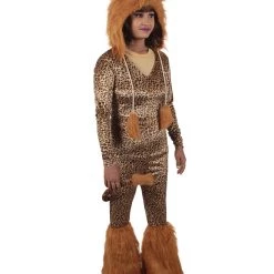 HPO Adult Women's Brown Jumpsuit Lion Costume Bundle