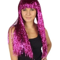 HPO Men's Adult Womens Long Tinsel Wig Collection | Party Ready Fancy Cosplay Halloween Wig | Premium Breathable Capless Cap