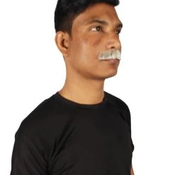 HPO Men's Human Hair Fake Mustache Cosplay Facial Hair Borat (Soft White)