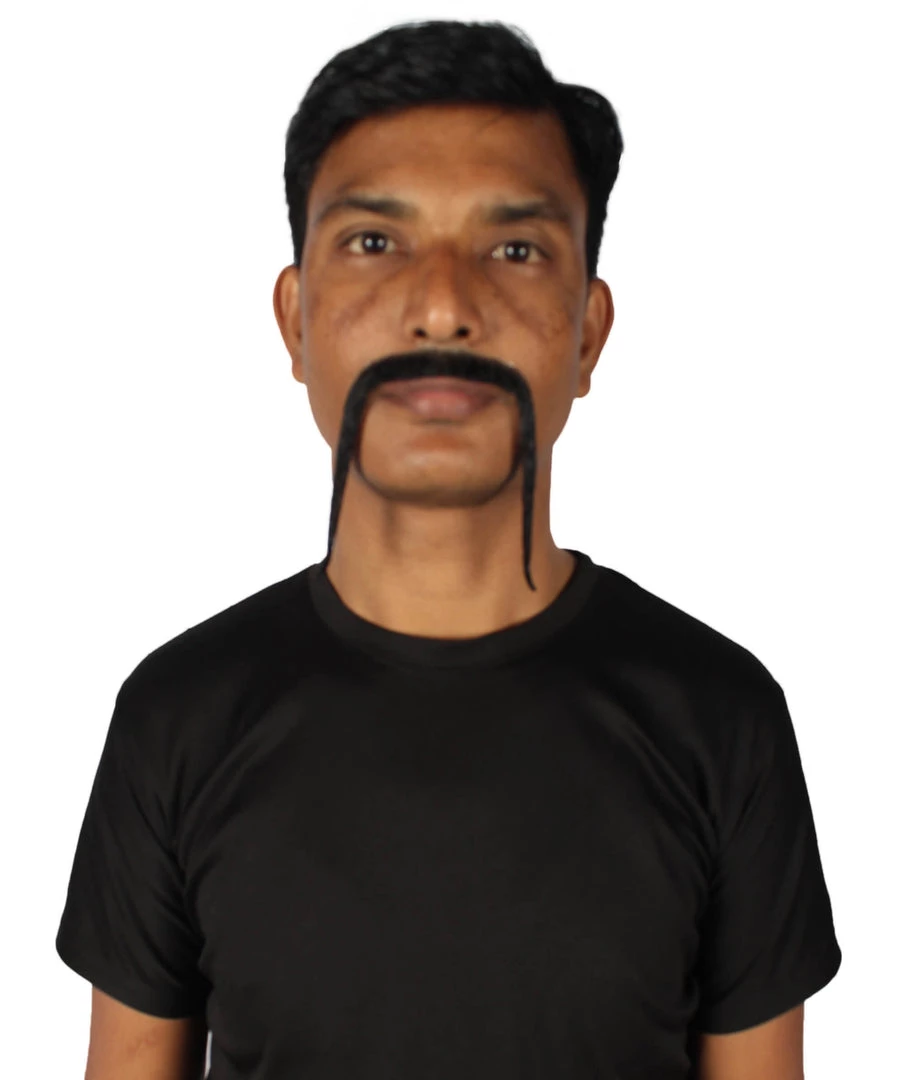 HPO Adult Men's Fu Manchu Fake Human Hair Mustache 16 HPO Adult Men's Fu Manchu Fake Human Hair Mustache