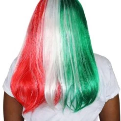FLAGWIGS Mexico Flag Sport Party Long Bob Wig | National Pride Sport Wig | Premium Breathable Capless Cap