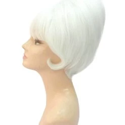 Adult Women's Short And Groovy 60's Beehive Wig, 10" Inches Pure White Updo With Bangs Hair | HPO