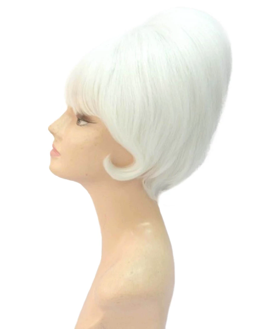 Adult Women's Short And Groovy 60's Beehive Wig, 10" Inches Pure White Updo With Bangs Hair | HPO 2 Adult Women's Short And Groovy 60's Beehive Wig, 10" Inches Pure White Updo With Bangs Hair | HPO