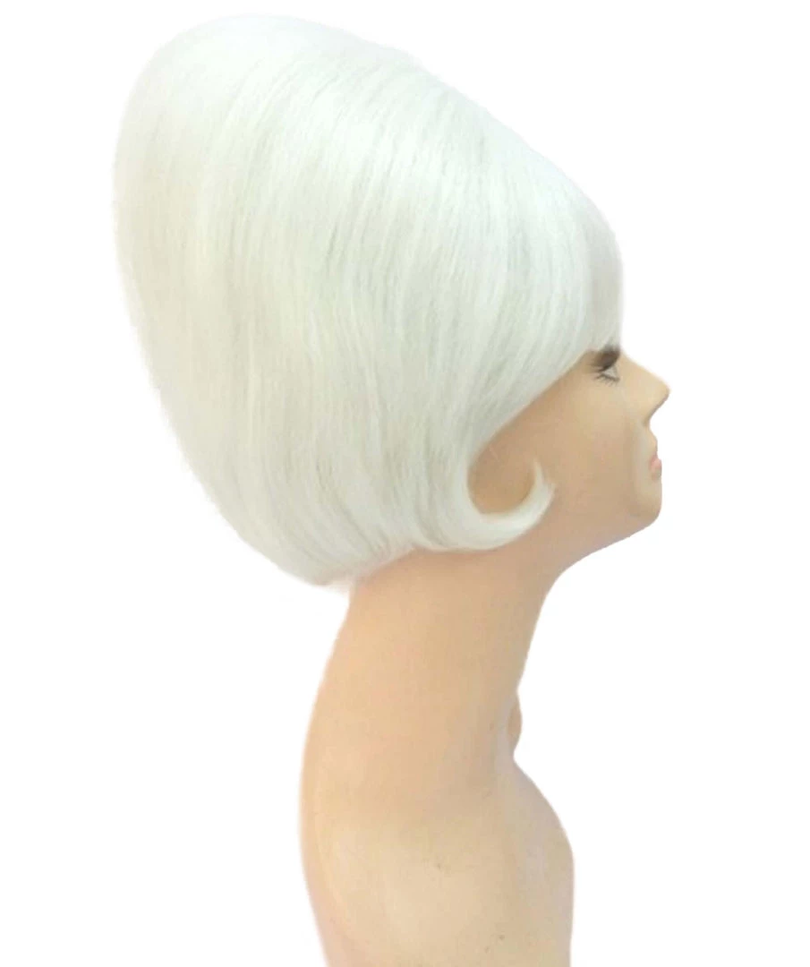 Adult Women's Short And Groovy 60's Beehive Wig, 10" Inches Pure White Updo With Bangs Hair | HPO 4 Adult Women's Short And Groovy 60's Beehive Wig, 10" Inches Pure White Updo With Bangs Hair | HPO