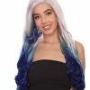 Adult Women's 27" Inch Long Length Wavy C-Part Lace Natural Blue White Ombre Hairline Icon Beauty Wig, 100% Heat Resistant Fibers, Perfect For Your Everyday Wear And Styling To Your Expectations! | Nunique