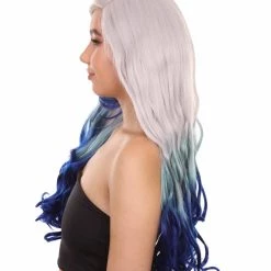 Adult Women's 27" Inch Long Length Wavy C-Part Lace Natural Blue White Ombre Hairline Icon Beauty Wig, 100% Heat Resistant Fibers, Perfect For Your Everyday Wear And Styling To Your Expectations! | Nunique 11 Adult Women's 27