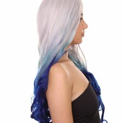 Adult Women's 27" Inch Long Length Wavy C-Part Lace Natural Blue White Ombre Hairline Icon Beauty Wig, 100% Heat Resistant Fibers, Perfect For Your Everyday Wear And Styling To Your Expectations! | Nunique 13 Adult Women's 27