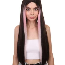 Adult Women's 26" Inch Long Length Straight 360 Lace Front Natural Black Pink Highlight Icon Beauty Wig, 100% Heat Resistant Fibers, Perfect For Your Everyday Wear And Styling To Your Expectations! | Nunique
