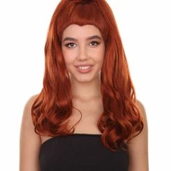 Adult Women's 20" Inch Long Length Wavy 360 Lace Front Natural Red Head Hairline Wig With Black Hair-Bow, 100% Heat Resistant Fibers, Perfect For Your Everyday Wear And Styling To Your Expectations! | Nunique
