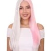 Adult Women's 20" Inch Long Length Straight 4x4 Lace Front Natural 2-Tone Pink White Icon Beauty Wig, 100% Heat Resistant Fibers, Perfect For Your Everyday Wear And Styling To Your Expectations! | Nunique