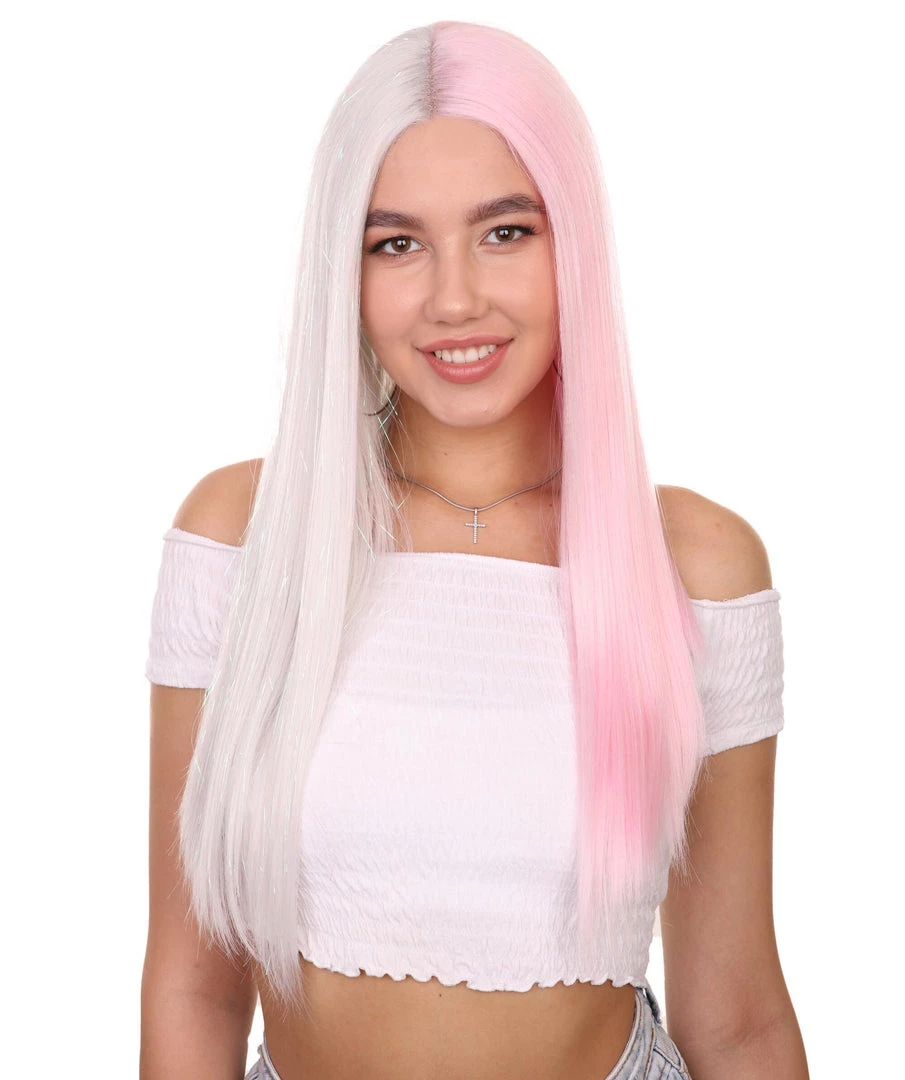 Adult Women's 20" Inch Long Length Straight 4x4 Lace Front Natural 2-Tone Pink White Icon Beauty Wig, 100% Heat Resistant Fibers, Perfect For Your Everyday Wear And Styling To Your Expectations! | Nunique 2 Adult Women's 20" Inch Long Length Straight 4x4 Lace Front Natural 2-Tone Pink White Icon Beauty Wig, 100% Heat Resistant Fibers, Perfect For Your Everyday Wear And Styling To Your Expectations! | Nunique