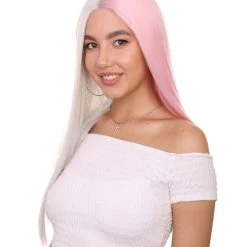 Adult Women's 20" Inch Long Length Straight 4x4 Lace Front Natural 2-Tone Pink White Icon Beauty Wig, 100% Heat Resistant Fibers, Perfect For Your Everyday Wear And Styling To Your Expectations! | Nunique 8 Adult Women's 20