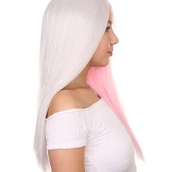 Adult Women's 20" Inch Long Length Straight 4x4 Lace Front Natural 2-Tone Pink White Icon Beauty Wig, 100% Heat Resistant Fibers, Perfect For Your Everyday Wear And Styling To Your Expectations! | Nunique 10 Adult Women's 20