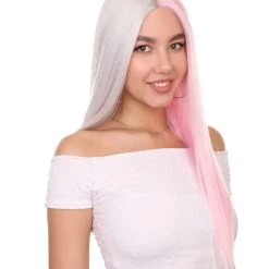 Adult Women's 20" Inch Long Length Straight 4x4 Lace Front Natural 2-Tone Pink White Icon Beauty Wig, 100% Heat Resistant Fibers, Perfect For Your Everyday Wear And Styling To Your Expectations! | Nunique 11 Adult Women's 20