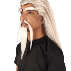 Adult Man's 24" Inch Long Length Halloween Cosplay Anime Animated Master Of Combat Video Game Character Wig, Synthetic Fiber Hair With Eye Brows, Beard And Mustache, | HPO Men's Wigs