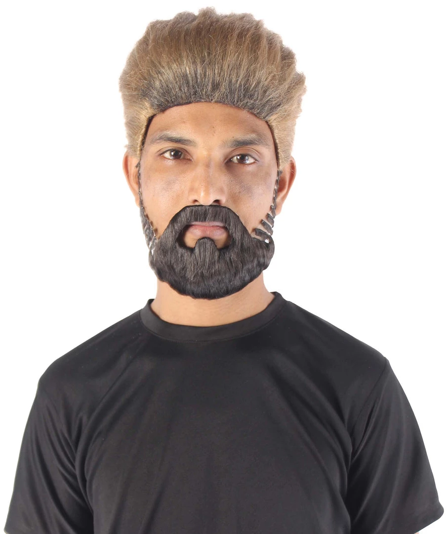Adult Men's 10" Inch Short Length Straight Halloween Cosplay Pyromaniac Beach Bum Flicker Character Costume Wig, Synthetic Soft Fiber Hair With Black Beard | HPO 1 Adult Men's 10" Inch Short Length Straight Halloween Cosplay Pyromaniac Beach Bum Flicker Character Costume Wig, Synthetic Soft Fiber Hair With Black Beard | HPO