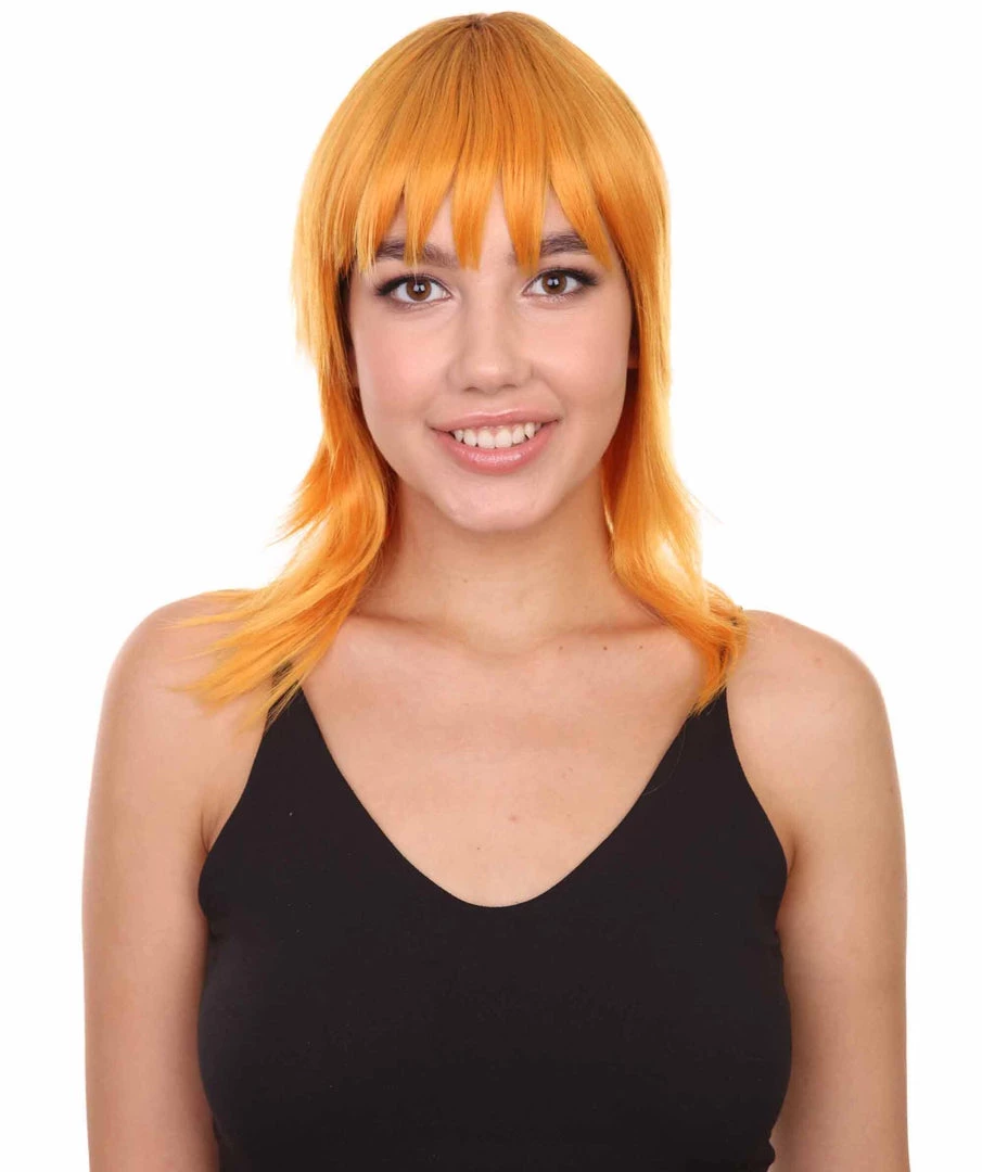 Nunique Adult Women's 17" Inch Long Length Halloween Cosplay Orange Pop Singer Mullet Wig, Synthetic Soft Fiber Hair, Perfect For Your Next Festival And Group Anime Party! | Nunique 2 Nunique Adult Women's 17" Inch Long Length Halloween Cosplay Orange Pop Singer Mullet Wig, Synthetic Soft Fiber Hair, Perfect For Your Next Festival And Group Anime Party! | Nunique