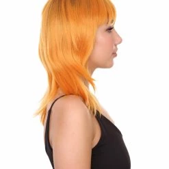 Nunique Adult Women's 17" Inch Long Length Halloween Cosplay Orange Pop Singer Mullet Wig, Synthetic Soft Fiber Hair, Perfect For Your Next Festival And Group Anime Party! | Nunique 13 Nunique Adult Women's 17