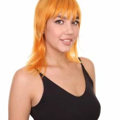 Nunique Adult Women's 17" Inch Long Length Halloween Cosplay Orange Pop Singer Mullet Wig, Synthetic Soft Fiber Hair, Perfect For Your Next Festival And Group Anime Party! | Nunique 14 Nunique Adult Women's 17