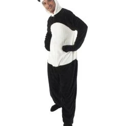 HPO Adult Men's Black And White Straight Long Jumpsuit Panda Costume Bundle