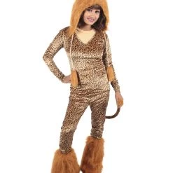 HPO Adult Women's Brown Jumpsuit Lion Costume Bundle