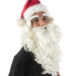 HPO Men's Adult Unisex Christmas Santa Wig Beard And Hat Set, Long Synthetic Fibers