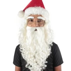 HPO Men's Adult Unisex Christmas Santa Wig Beard And Hat Set, Long Synthetic Fibers